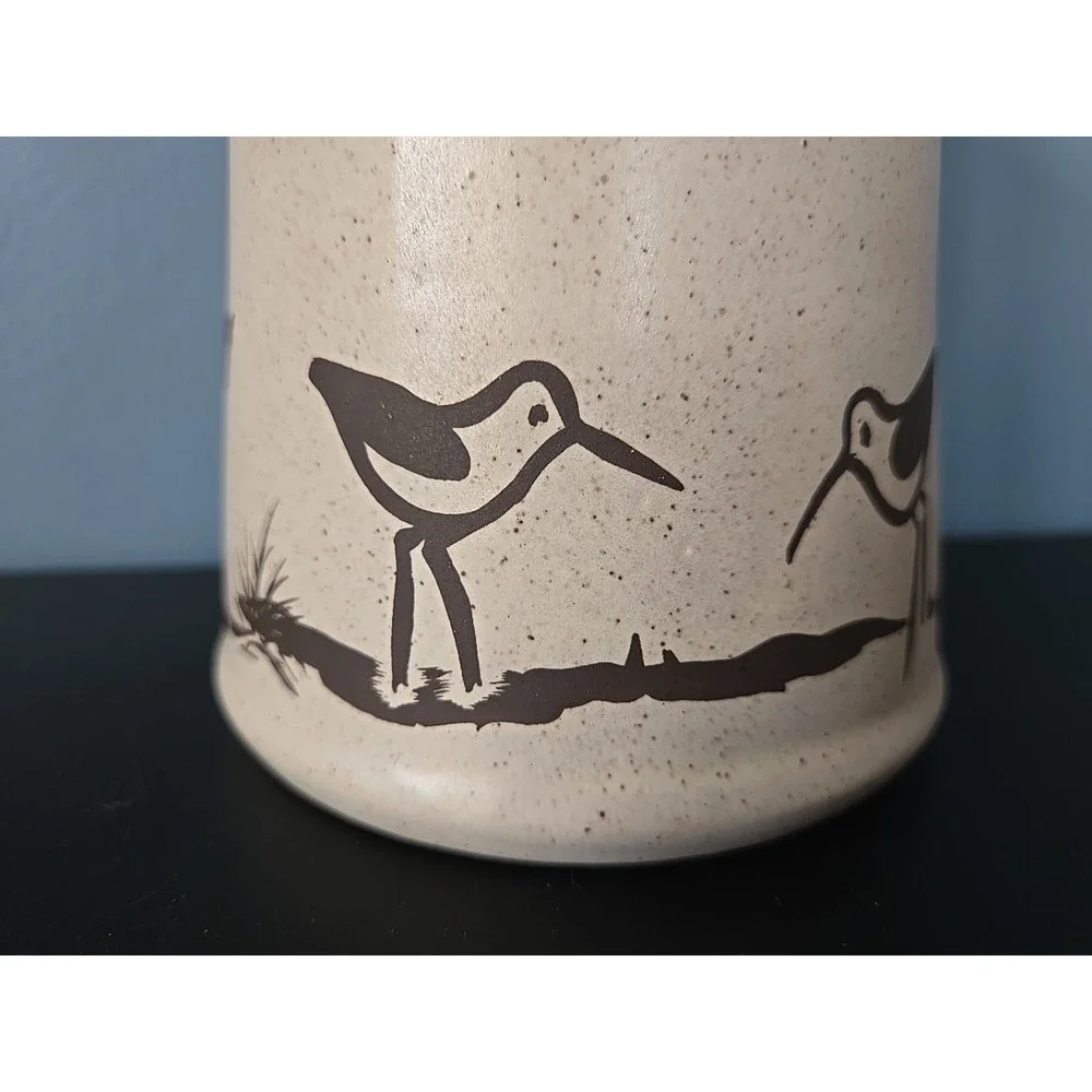 Vtg 1984 Sanibel Pottery Sandpiper‎ Bird Sea Gulls Beach Vase Utensil Holder